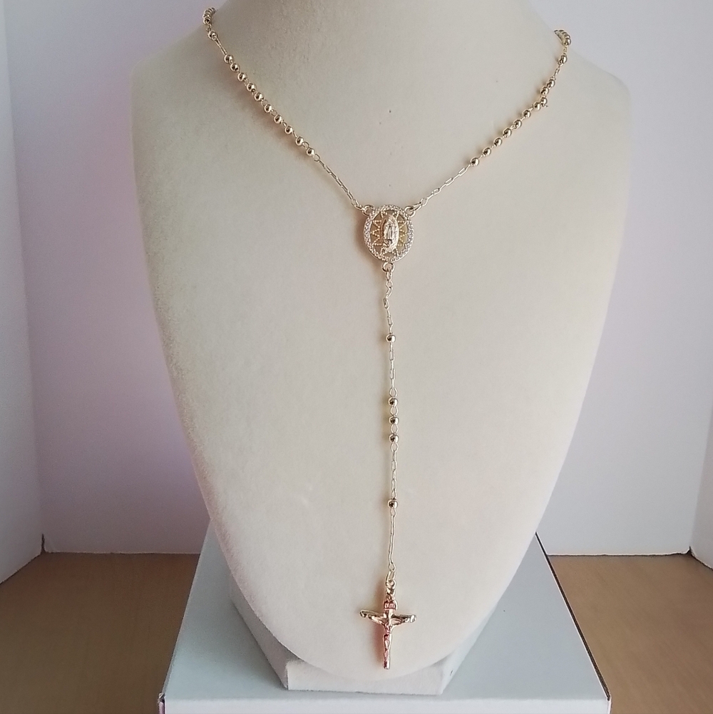 Elegant Yellow Gold Rosary Necklace  #01